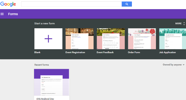 screenshot of google forms