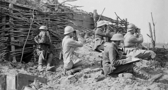 British and French troops observing the battlefield