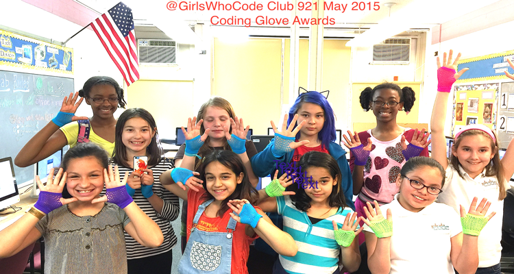 girlswhocode girls wearing award winning programming gloves