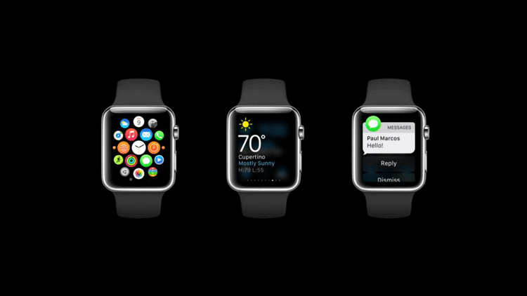 3 apple watches showing apps