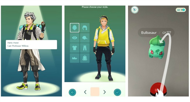 Pokemon GO onboarding - tutorial, character generation and caputing a pokemon